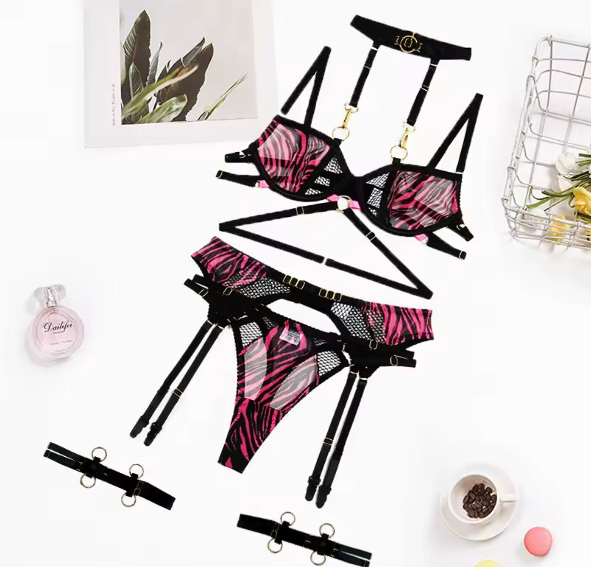 Zebra Pink Strip Lingerie Set